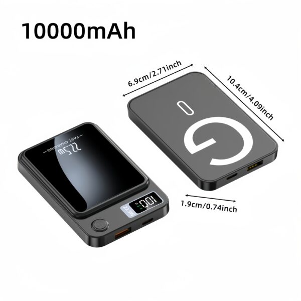 New 5000/10000mAh Magnetic Wireless Power Bank 22.5W/PD20W Suitable for Apple 15pro/14max/13/12 Android Mobile Phones USB/Type-C Portable Charger with LED Power Display Outdoor Travel Emergency Backup Power Bank - Image 4
