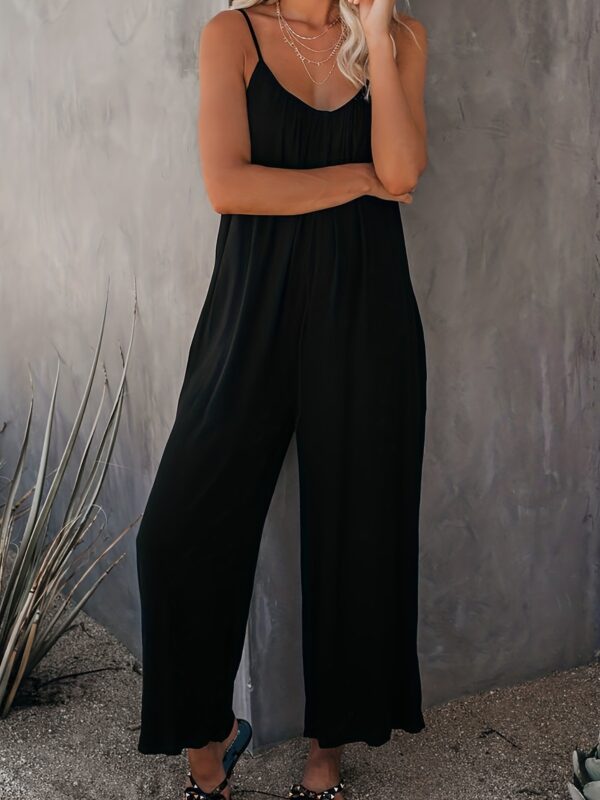 Women'S Light Blue Sleeveless Jumpsuit with Pockets - Casual Polyester Knit Fabric, V-Neck, Summer 2023, Beach Coverup, Beach Coverup Jumpsuit | Casual Style Jumpsuit | Knit Construction - Image 8
