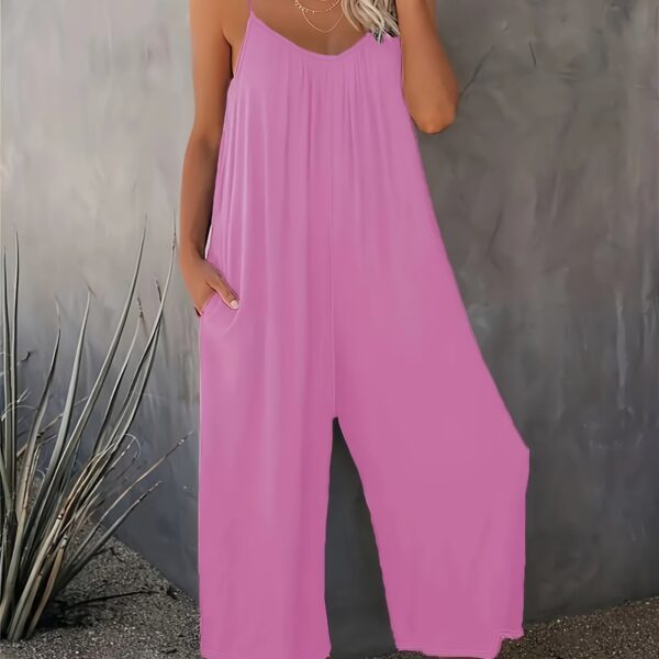 Women'S Light Blue Sleeveless Jumpsuit with Pockets - Casual Polyester Knit Fabric, V-Neck, Summer 2023, Beach Coverup, Beach Coverup Jumpsuit | Casual Style Jumpsuit | Knit Construction - Image 22