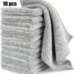 10pcs Ultra-Absorbent Quick-Dry Microfiber Cleaning Cloths - Thick Bamboo Charcoal Fiber Towels for Cars & Kitchens, Non-Stick Oil, Washable & Reusable
