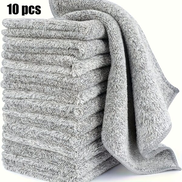 10pcs Ultra-Absorbent Quick-Dry Microfiber Cleaning Cloths - Thick Bamboo Charcoal Fiber Towels for Cars & Kitchens, Non-Stick Oil, Washable & Reusable