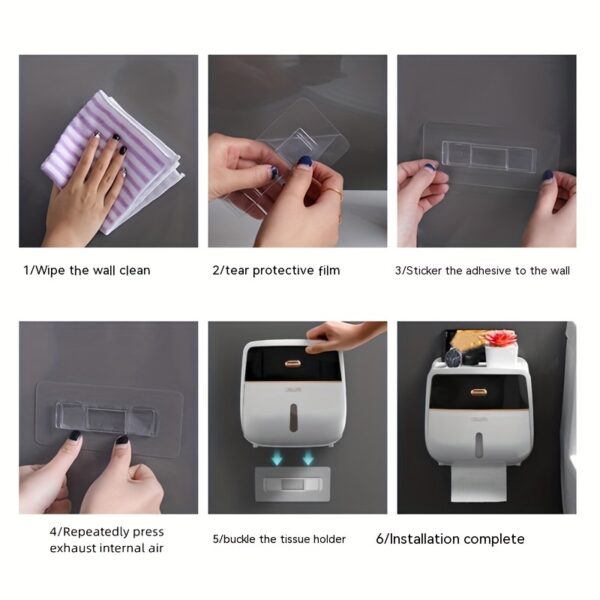 1pc Toilet Roll Paper Holder, Double Layer Large Capacity Tissue Storage Box, Wall Mounted Bathroom Tissue Dispenser, Waterproof Tissue Box, Bathroom Accessories - Image 12