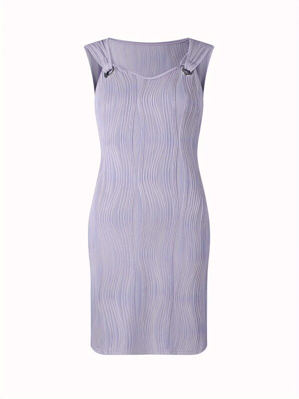 Wavy Stripe Solid Dress, Casual V Neck Sleeveless Mini Dress, Women's Clothing - Image 9