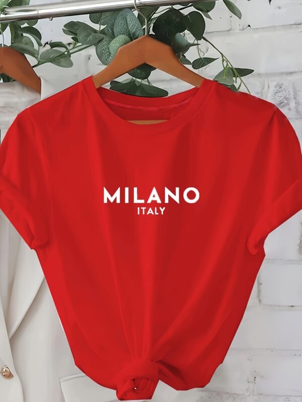 Milano Letter Print T-shirt, Casual Crew Neck Short Sleeve Top For Spring & Summer, Women's Clothing - Image 6