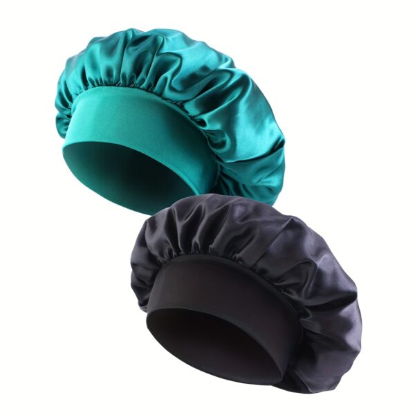 2pcs/set Solid Color Satin Bonnet Classic Elastic Sleeping Night Cap Soft Bath Shower Cap Imitation Silk Elastic Hair Bonnets For Women - Image 13