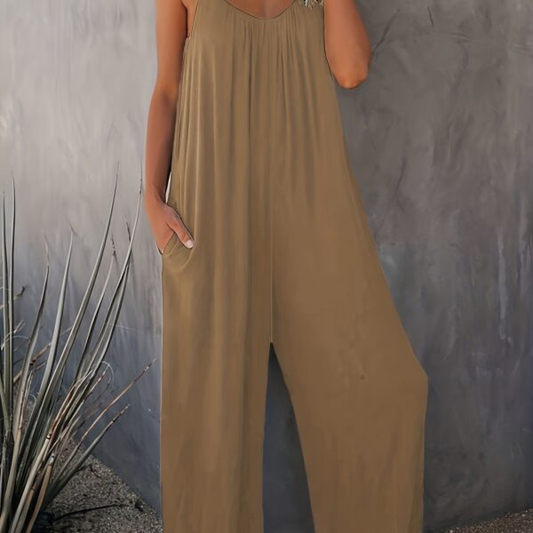 Women'S Light Blue Sleeveless Jumpsuit with Pockets - Casual Polyester Knit Fabric, V-Neck, Summer 2023, Beach Coverup, Beach Coverup Jumpsuit | Casual Style Jumpsuit | Knit Construction - Image 18
