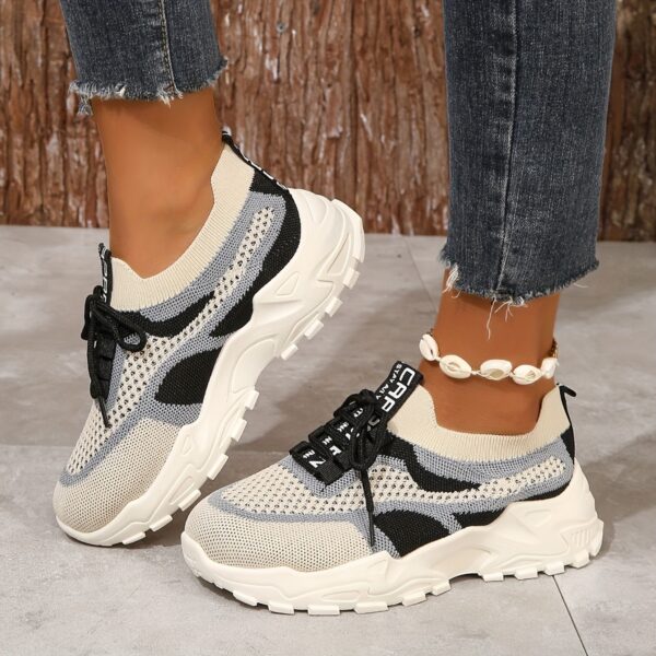 Women's Breathable Mesh Platform Sneakers, Casual Lace Up Outdoor Shoes, Comfortable Low Top Sport Shoes plus size - Image 3