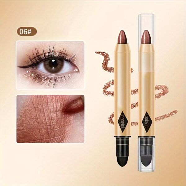 Glitter Highlighter Eyeshadow Pencil Shimmer Contouring Brightening Double-headed Eyeshadow Stick Lazy Eyeshadow Makeup Contains Plant Squalane Formula - Image 12