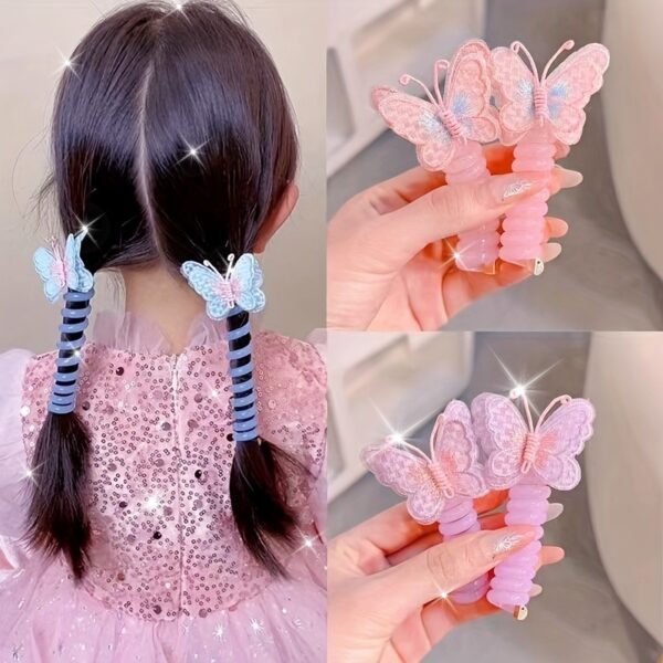 GUIJUI 2pcs Cute Butterfly Phone Cord Hair Ties for Kids, High Elasticity Resin Hair Bands, All-Season Daily & Casual Wear, Christmas & Valentine'S Day Gift, Knit Fabric Weaving Method - Image 15
