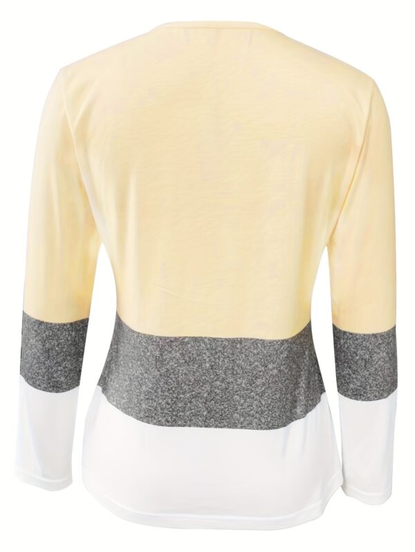 Chic Colorblock Long Sleeve T-Shirt - Zip-Up Front, Comfortable Fit for Spring & Fall - Trendy Women's Casual Fashion - Image 10