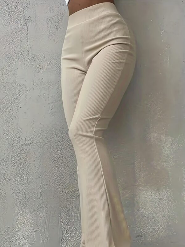 Casual Ribbed Simple Slim Leggings Solid Color High Waist Fashion Trousers - Image 6