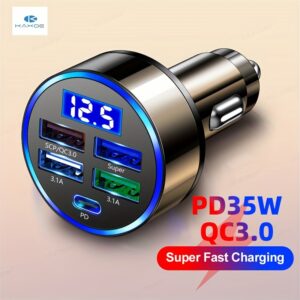 KAXOE PD + QC 3.0 Fast Charging Car Phone Charger Adapter 4 Ports Usb Car Charger Type C PD Quick Charge 3.0 Car Charger