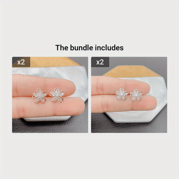Charming Copper Flower Design Synthetic Zirconia Inlaid Stud Earrings Sparkling Petal Stud Earrings - Image 11