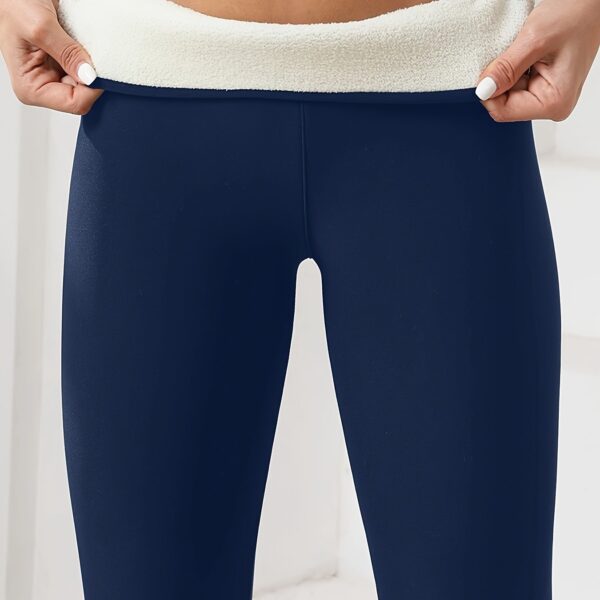 High Stretch Autumn And Winter Women's Plush Lined Sherpa Leggings, Solid Color Yoga Fitness Pants For Outdoor Running And Warm Pants - Image 14