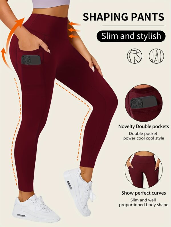 [Stretchy Yoga Pants] Pink Stretchy High-Waisted Women's Yoga Pants - Casual Solid Color Polyester Knit Fabric, Regular Fit for Spring/Summer/Fall, 92% Polyester 8% Elastane, 250g/m² - Image 5