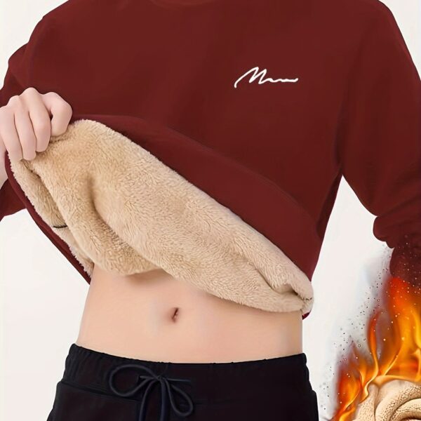 Men's Winter Warm Fleece-Lined Crew Neck Sweatshirt - Casual Black Long Sleeve with "MOM" Embroidery, Machine Washable, Cozy Polyester Fabric - Image 24