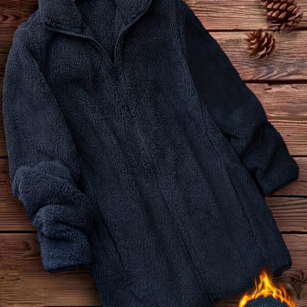 Zip Up Solid Teddy Coat, Casual Long Sleeve Winter Outerwear, Women's Clothing - Image 13