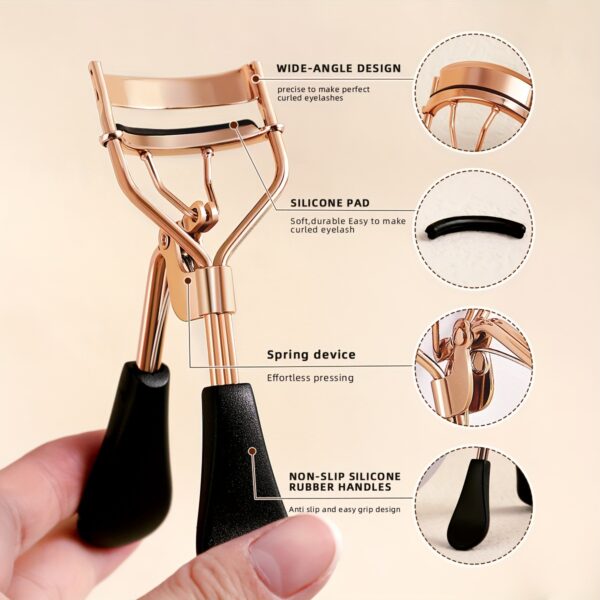 1 Portable Stainless Steel Eyelash Curler with 15 Silicone Pads for Women - No Damage, Lifting, and Shaping for Big Eyes - Image 12