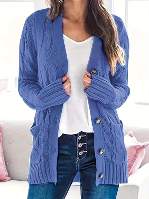 Cozy Cable Knit Cardigan - Chic Button-Up Design - Warm Long Sleeve Top for Women, Perfect for Fall & Winter - Image 2