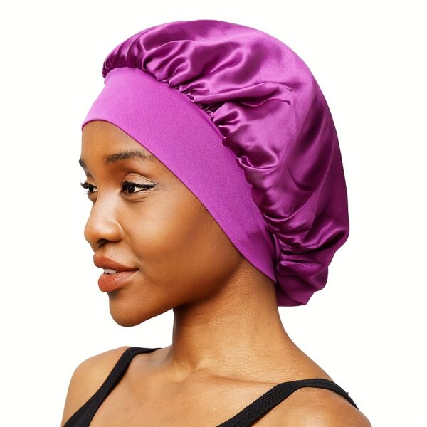 2pcs/set Solid Color Satin Bonnet Classic Elastic Sleeping Night Cap Soft Bath Shower Cap Imitation Silk Elastic Hair Bonnets For Women - Image 8