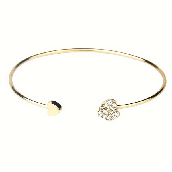 1pc Simple Style Love Heart Open Bangle Bracelet Inlaid Shiny Rhinestone Simple Style Hand Bangle Jewelry Decoration - Image 3