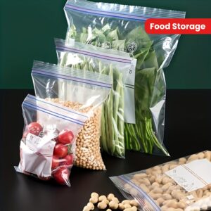15/20/30/65/130/195pcs Double Sealing Strip Food Storage Bags, Double Zipper Bags, Transparent Storage Bag, Sealed Bags, Anti-odor Leak Proof Freezer Bag For Fruits, Vegetables, Grains, Home Kitchen Supplies