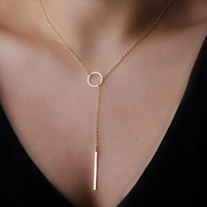 Monochrome Circle With Rod Y-Necklace Alloy Neck Jewelry Simple Style Clavicle Necklace For Women