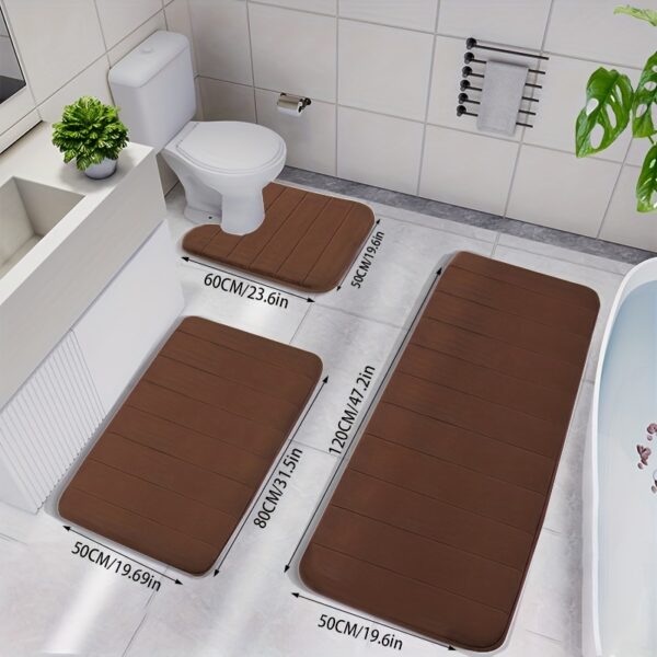 3pcs Memory Foam Strip Bath Mats, Fast Absorbent Washable Bath Mat, Non-slip Thickened Bath Rug, Machine Washable Carpet, Soft And Comfortable, Shower Room Carpet, kitchen Area Rugs, Laundry, bedrooom, shower, indoor mat, Bathroom Accessories - Image 5
