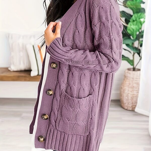 Cozy Cable Knit Cardigan - Chic Button-Up Design - Warm Long Sleeve Top for Women, Perfect for Fall & Winter - Image 20