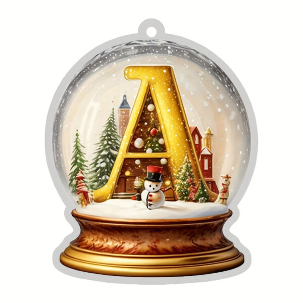 Acrylic Crystal Globe Christmas Ornament with Snowman Figurine - Hanging Alphabet Letters A-Z, Art Deco Style, Thanksgiving & Christmas Tree Decor, No Battery Required - Image 3
