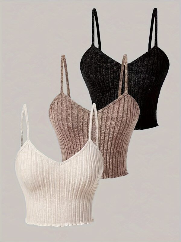 3pcs Ribbed Spaghetti Strap Tank Top, Casual Sleeveless Tank Top For Summer, Women's Clothing - Image 8