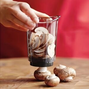 3-in-1 Manual Vegetable Chopper & Slicer Cup - Carbon Steel Blades, Dishwasher Safe, Multi-Function Kitchen Tool for Slicing, Dicing, and Measuring - Perfect for Onions, Mushrooms, and More, Vegetable Slicer And Chopper