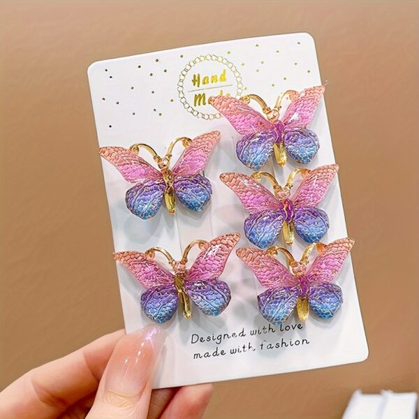 5pcs Whimsical Boho Butterfly Hair Clips for Girls - Sparkling Alloy Hair Accessories with Adorable Design - Perfect for Little Princesses - Image 5