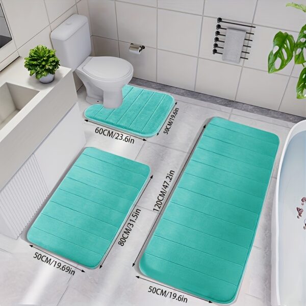 3pcs Memory Foam Strip Bath Mats, Fast Absorbent Washable Bath Mat, Non-slip Thickened Bath Rug, Machine Washable Carpet, Soft And Comfortable, Shower Room Carpet, kitchen Area Rugs, Laundry, bedrooom, shower, indoor mat, Bathroom Accessories - Image 7