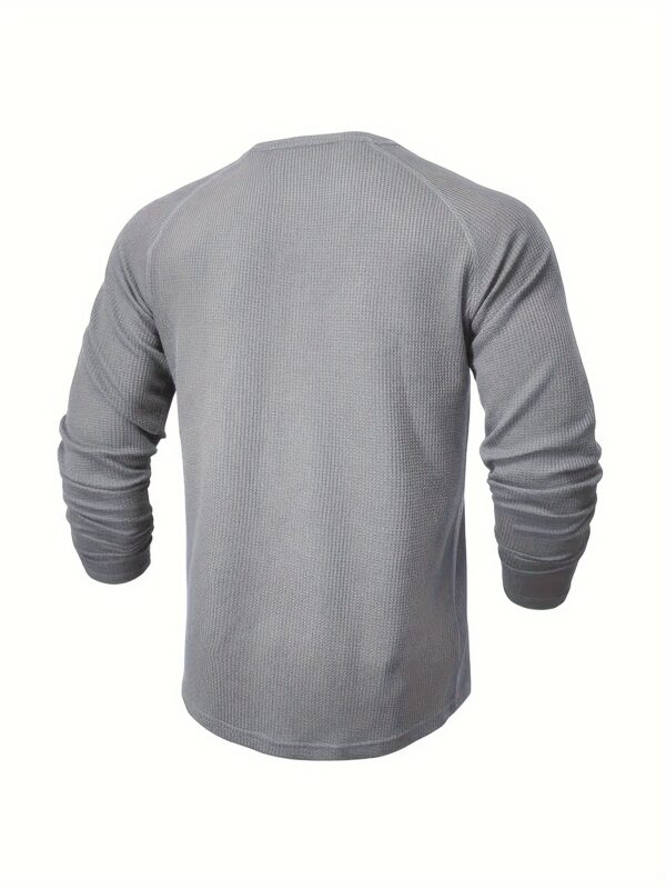 Men's Loose Solid Henley Shirt, Crew Neck Half Button Long Sleeve Shirt For Spring Fall Outdoor Activities - Image 8