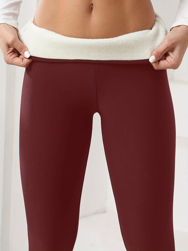 High Stretch Autumn And Winter Women's Plush Lined Sherpa Leggings, Solid Color Yoga Fitness Pants For Outdoor Running And Warm Pants - Image 4