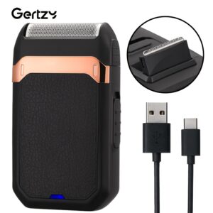 GERTZY Men’s Electric Foil Shaver with Brush - Rechargeable USB-Powered, Stainless Steel Blade, 30-45 Minute Runtime, Black & Rose Golden Design - Perfect Gift for Home or Salon Use, Mini Portable Shaver