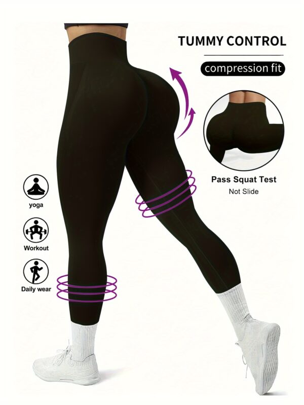 High Waist Solid Color Seamless Yoga Leggings, Women's Activewear, Wide Waistband Fitness Running Workout Sports Pants - Image 4