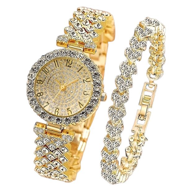 2pcs Elegant Rhinestone Watch Stainless Steel Fashion Minimalist Luxury Full Rhinestone Bracelet Quartz Watch Gifts for Eid - Image 8