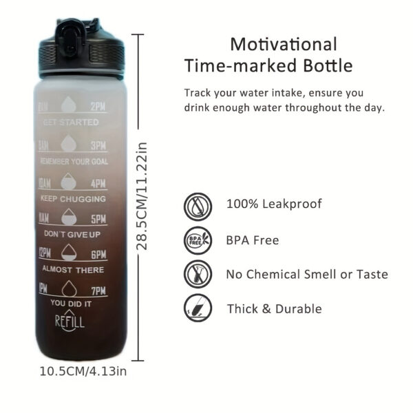 1000ml Gradient Sports Water Bottle with Straw - Leak-proof, Marked Scale, & Frosted Grip for Fitness Enthusiasts - Image 4