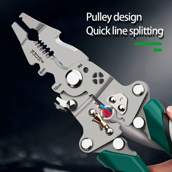 Foldable Multi-Tool Pliers for Electricians - Durable High Carbon Steel with Wire Strippers, Cutters, and Crimper - Compact Design for On-the-Go Electrical Work - Green & Gray Handles, Versatile Strippers | Ergonomic Handles | Multifunctional Tool - Image 9