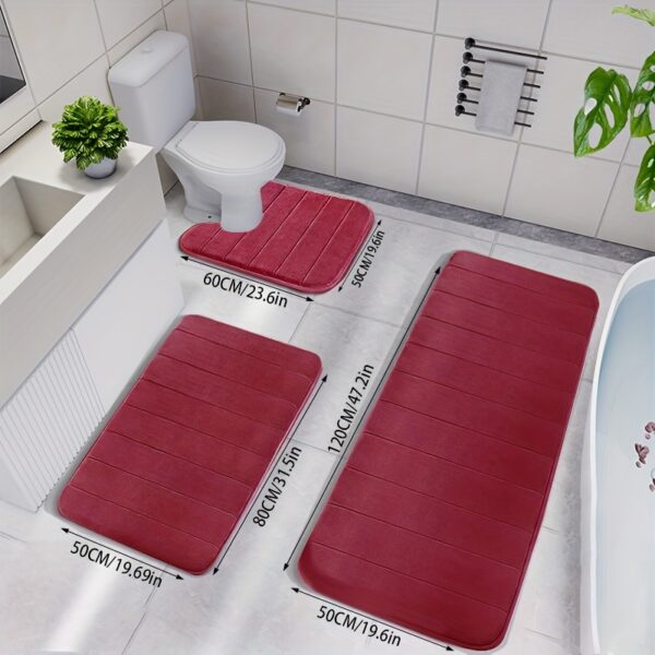3pcs Memory Foam Strip Bath Mats, Fast Absorbent Washable Bath Mat, Non-slip Thickened Bath Rug, Machine Washable Carpet, Soft And Comfortable, Shower Room Carpet, kitchen Area Rugs, Laundry, bedrooom, shower, indoor mat, Bathroom Accessories - Image 4