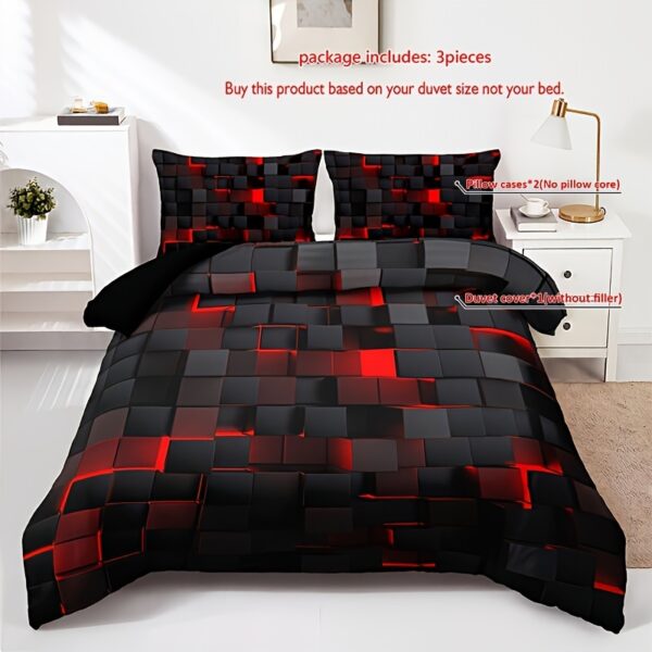 3pcs Tech-Inspired Plaid Duvet Cover Set, Breathable Polyester, All-Season, Digital Print, Machine Washable, Woven Fabric, 90g Square Weight - Bedding Set Without Insert - Image 5
