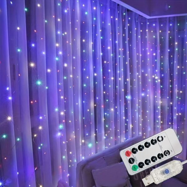 USB-Powered Fairy Curtain Lights with Remote - 8 Modes, Warm White LED String Lights for Bedroom, Indoor Decor, Weddings & Parties - Image 8
