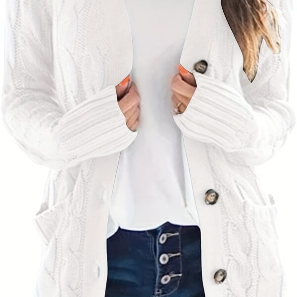 Cozy Cable Knit Cardigan - Chic Button-Up Design - Warm Long Sleeve Top for Women, Perfect for Fall & Winter - Image 14