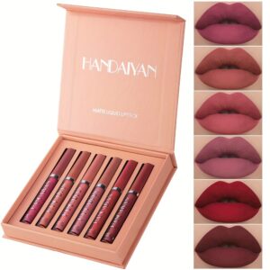 6 Pcs Matte Liquid Lipstick Makeup Set, Matte Liquid Long-Lasting Wear Non-Stick Cup Not Fade Waterproof Lip Gloss