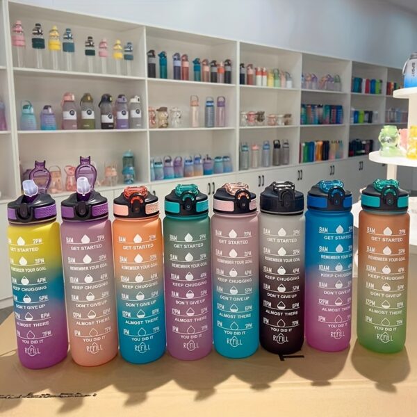 1000ml Gradient Sports Water Bottle with Straw - Leak-proof, Marked Scale, & Frosted Grip for Fitness Enthusiasts - Image 16