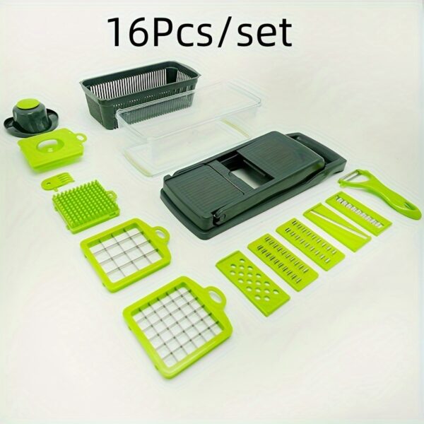 6/16pcs/Set, Vegetable Chopper, Multifunctional Fruit Slicer, Manual Food Grater, Vegetable Slicer, Cutter With Container, Onion Mincer Chopper, Household Potato Shredder, Kitchen Stuff, Kitchen Gadgets, Dorm Essentials - Image 9