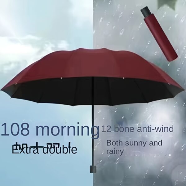 Extra Large 12 Ribs Windproof Waterproof Folding Umbrella For Business Men's & Women's Travel, Reinforcement Umbrella For Both Rainy And Sunny Day For Students - Image 11