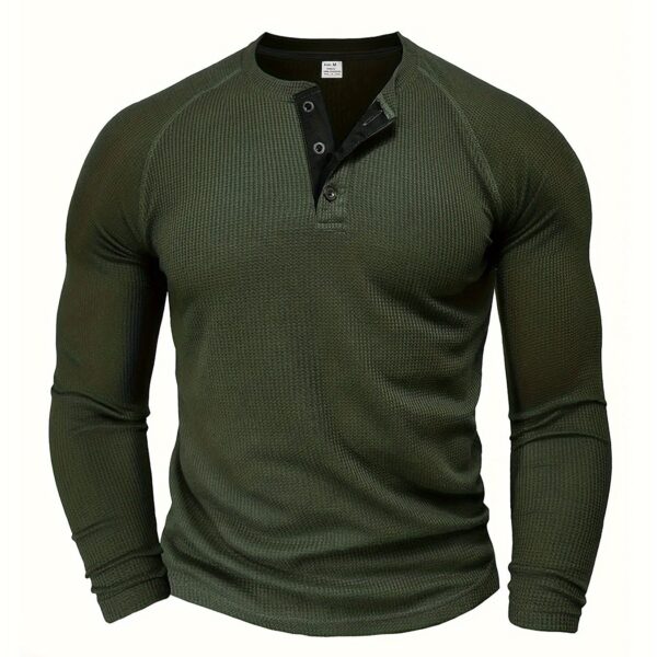 Men's Loose Solid Henley Shirt, Crew Neck Half Button Long Sleeve Shirt For Spring Fall Outdoor Activities - Image 12